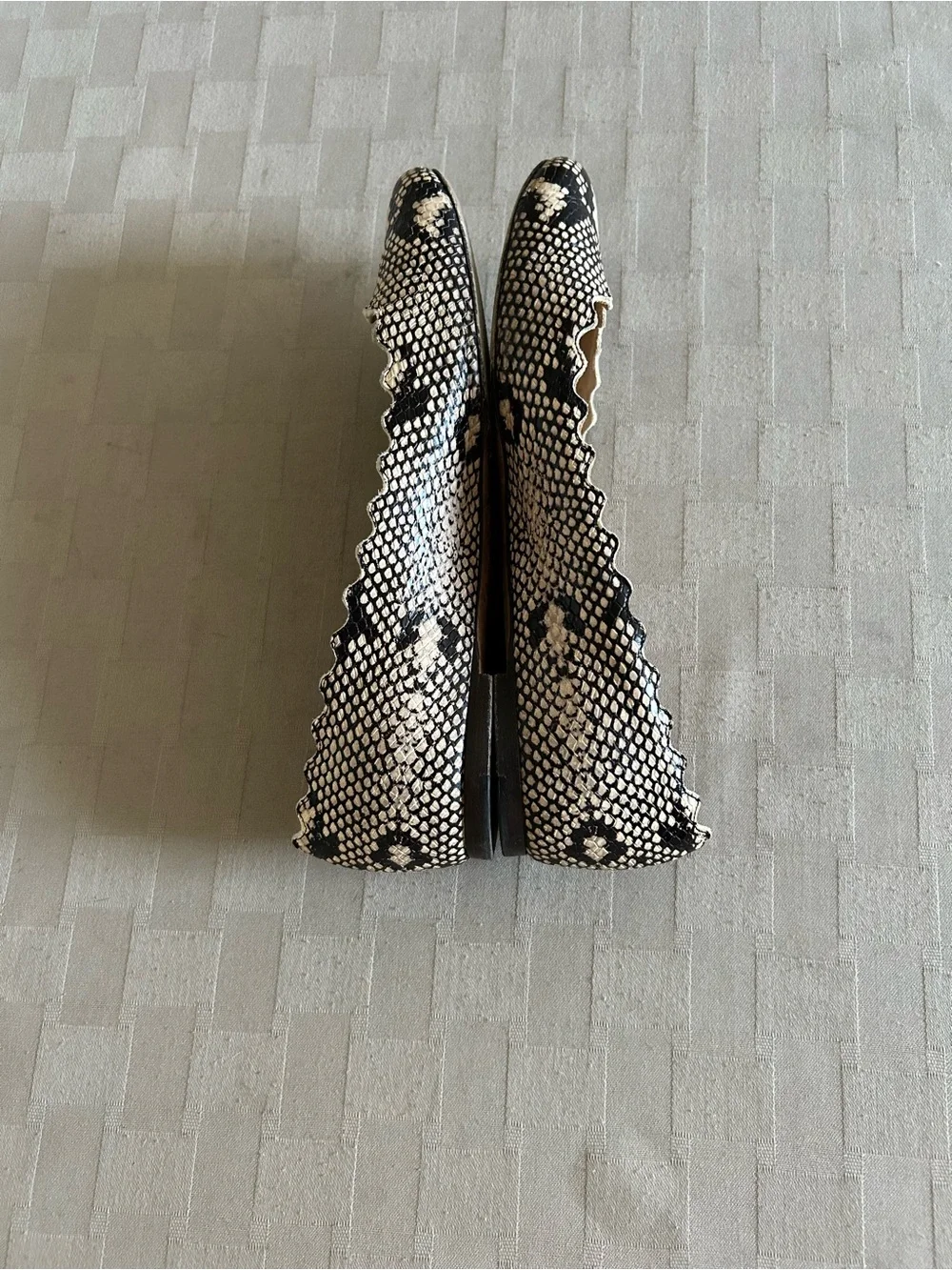 Chloe Lauren Python Embossed Scalloped Leather Ballet Flats